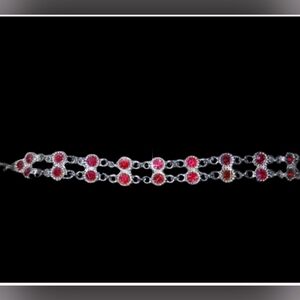 Red Siam Choker Necklace Double Row Rhinestones